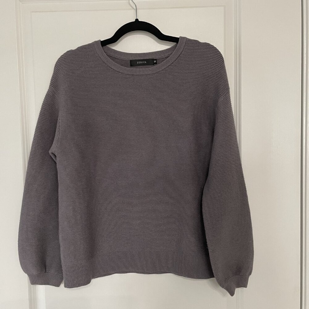 ZESICA Women's Crew Neck Long Lantern Sleeve Casual Loose Ribbed Kni Size M - Picture 2 of 7